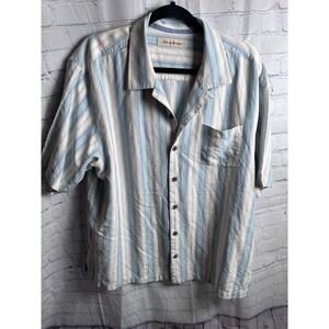 Tommy‎ Bahama Silk Camp Shirt Striped Button Up Short Sleeve XL